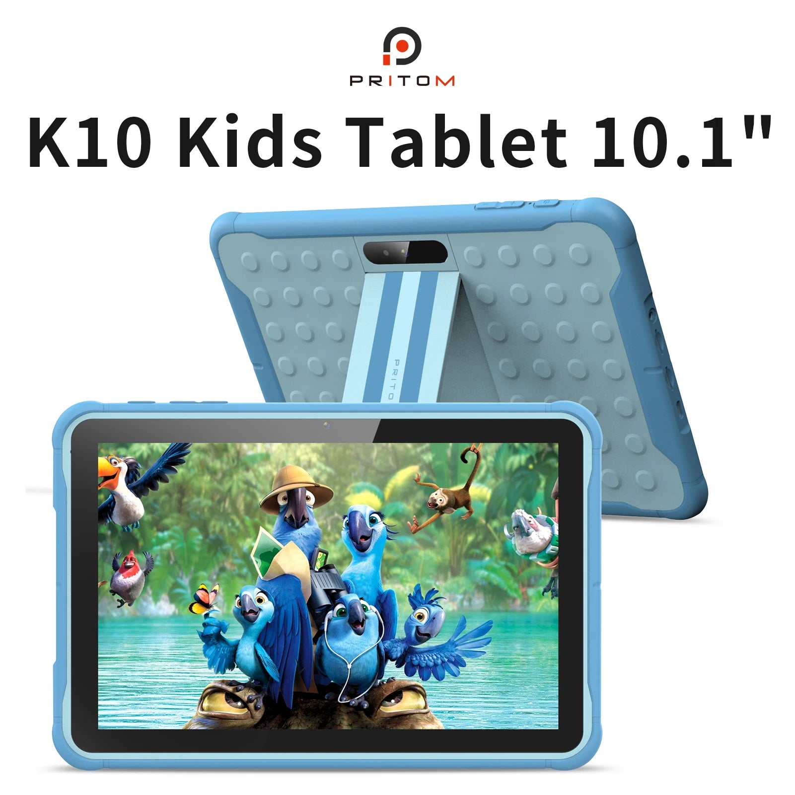 Pritom 10 Inch Kids Tablet Android 13 Go WIFI Quad Core Processor 2GB RAM 64GB ROM YouTube with Case.