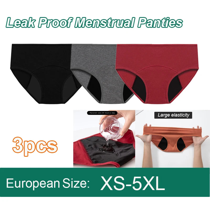 3pcs Women Menstrual Period Underpants Ladies Cotton Postpartum Absorbent Leak Proof Panties European size XS-5XL.
