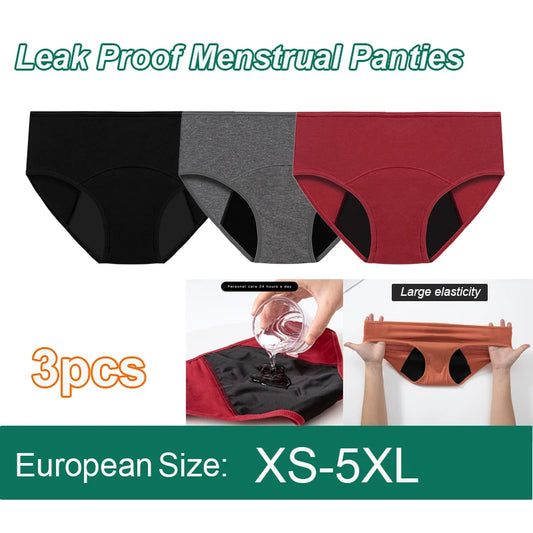 3pcs Women Menstrual Period Underpants Ladies Cotton Postpartum Absorbent Leak Proof Panties European size XS-5XL.