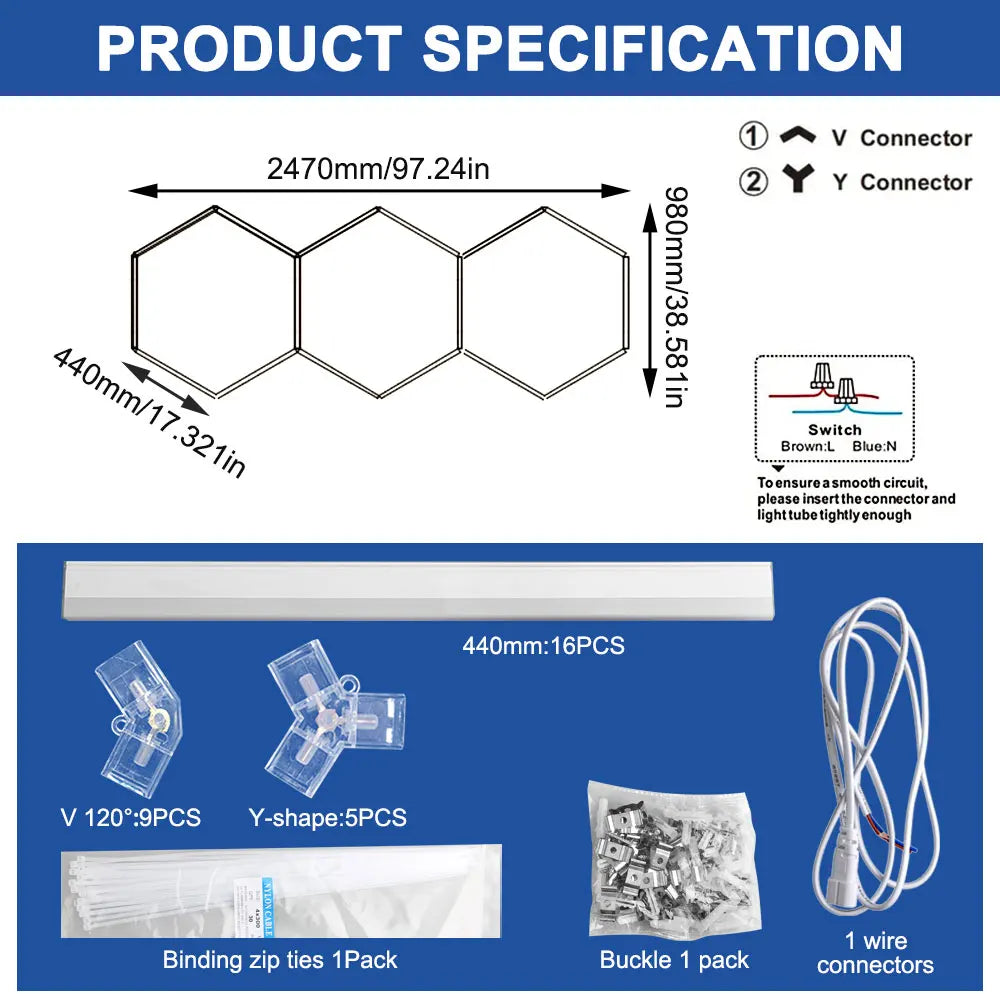 High brightness honeycomb hexagonal garage LED light 6500K suitable for garages, 4S workshops, car beauty shops, gyms.