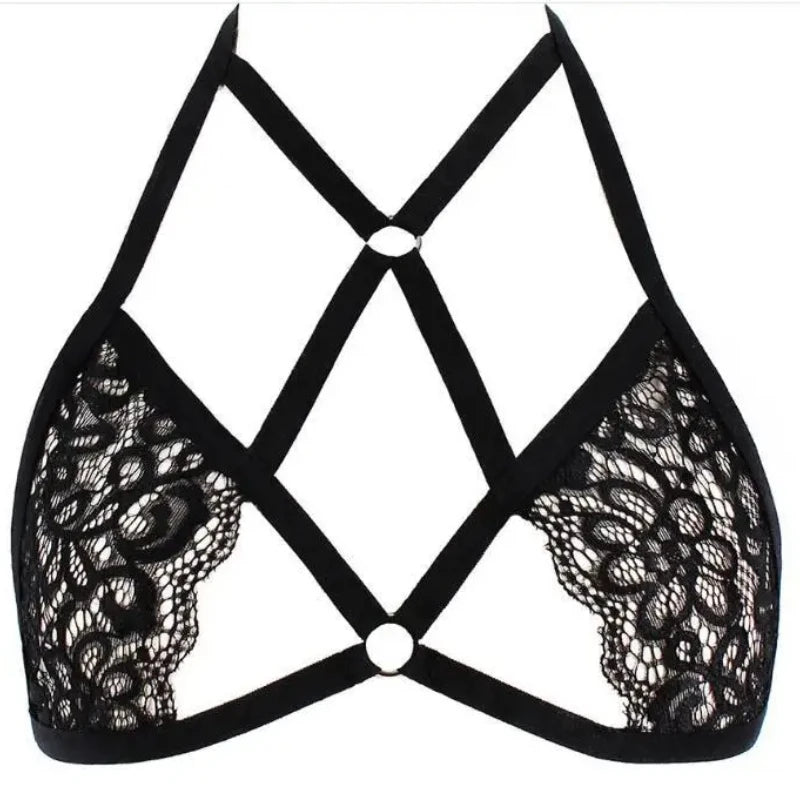 ‌Euro Fashion Lace Lingerie Set: Straps Halter Bra & Sexy Bralette‌.