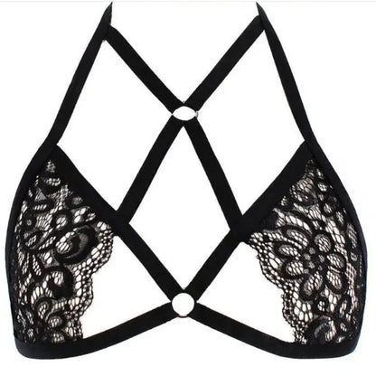 ‌Euro Fashion Lace Lingerie Set: Straps Halter Bra & Sexy Bralette‌.