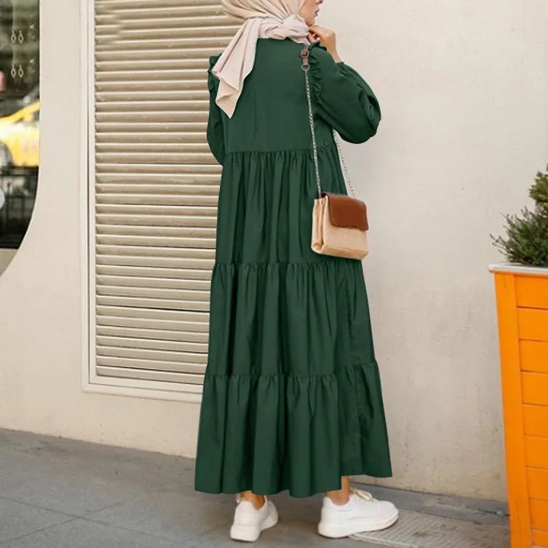 2025 Vintage Solid Muslim Dresses Women Dubai Abaya Islamic Maxi Dress Robe Females Elegant Sweet Party Sundress Kaftan Vestidos.
