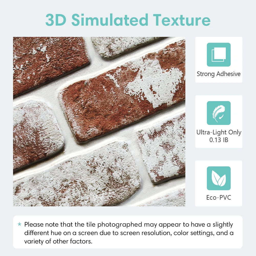 10pcs 3D Brick Wall Stickers Self-adhesive Faux Brick Wall Panels, Matt, Waterproof, 30 x 30cm, Living Room Bedroom Wall Decor