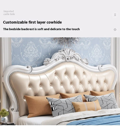 Europäisches Luxus-Doppelbett, modernes weißes King-Size-Doppelbett mit ästhetischem Rahmen, hochwertiges, schlafendes, beleuchtetes Deux-Tischmöbel für Schlafzimmer