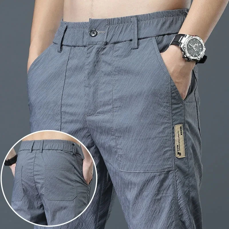 Men's Ice Silk Ultra-thin Casual Pants Korean-style Trendy Loose-fit Straight-leg Lightweight Quick-dry Long Trousers For Summer.