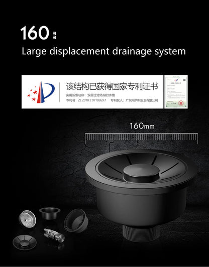 ASRAS large kitchen stainless steel nano sink with built-in waterfall faucet and large drainage outlet design