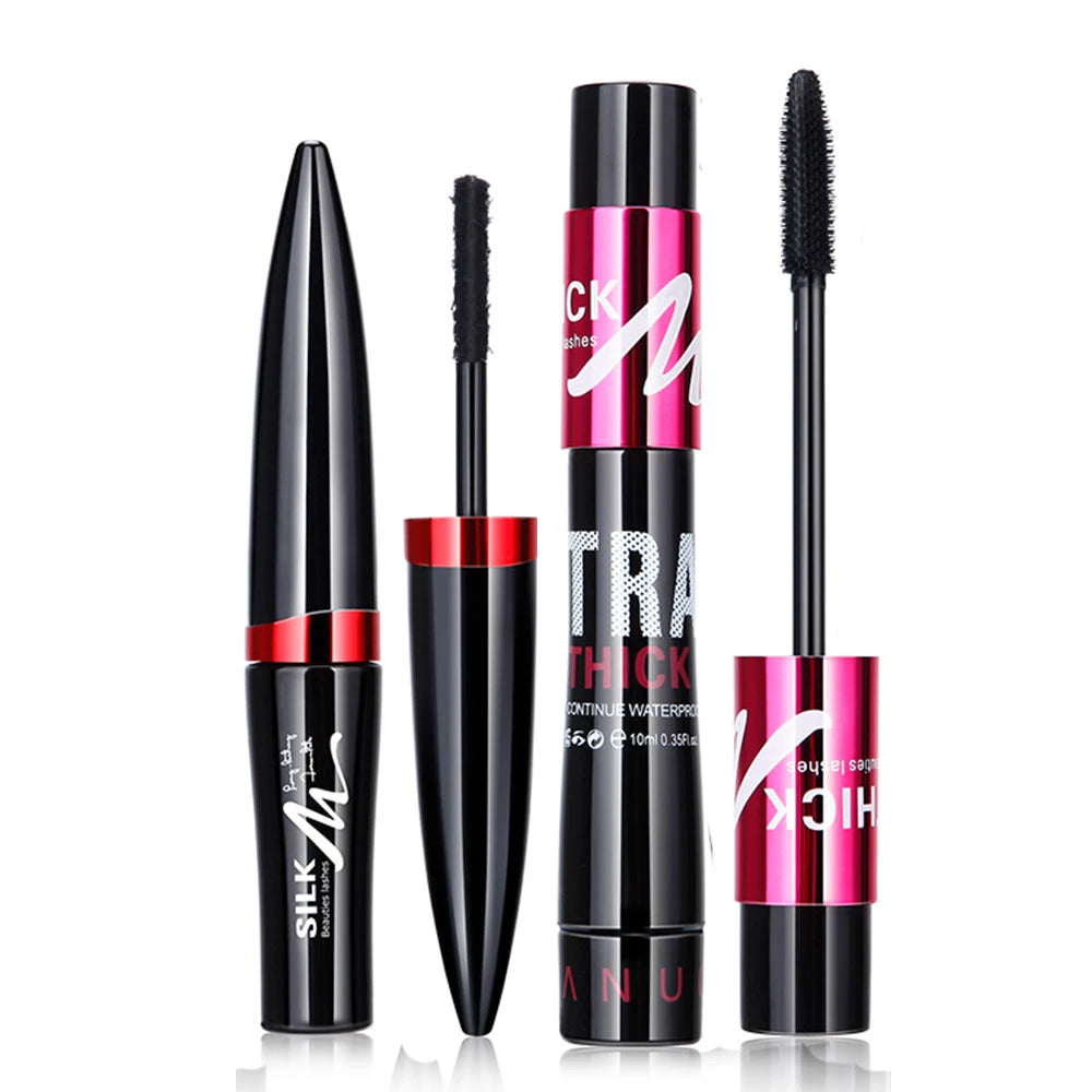 2 in 1 Waterproof Mascara 4d Silk Grafted Fiber Eyelash Lengthening Dense And Long Lasting No Halo Dye Long Beauty Makeup Set.