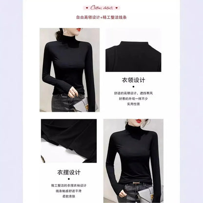 Schwarz Rollkragen T-shirt Langarm Tops Frauen Y2k Kleidung Herbst Winter Koreanische Mode Modale Elegante T-shirts für Frauen 2024