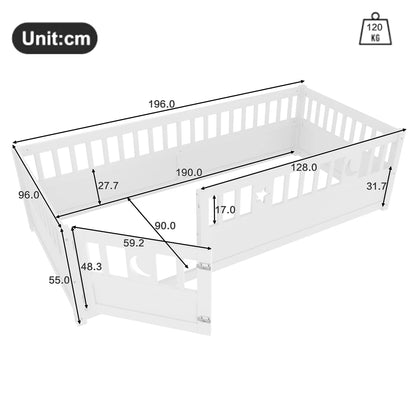 Panelbett 140 x 190 cm großes Kinderbett mit Gitter, Stern- und Monddekoration, ohne Gitter (ohne Matratze), minimalistischer Stil