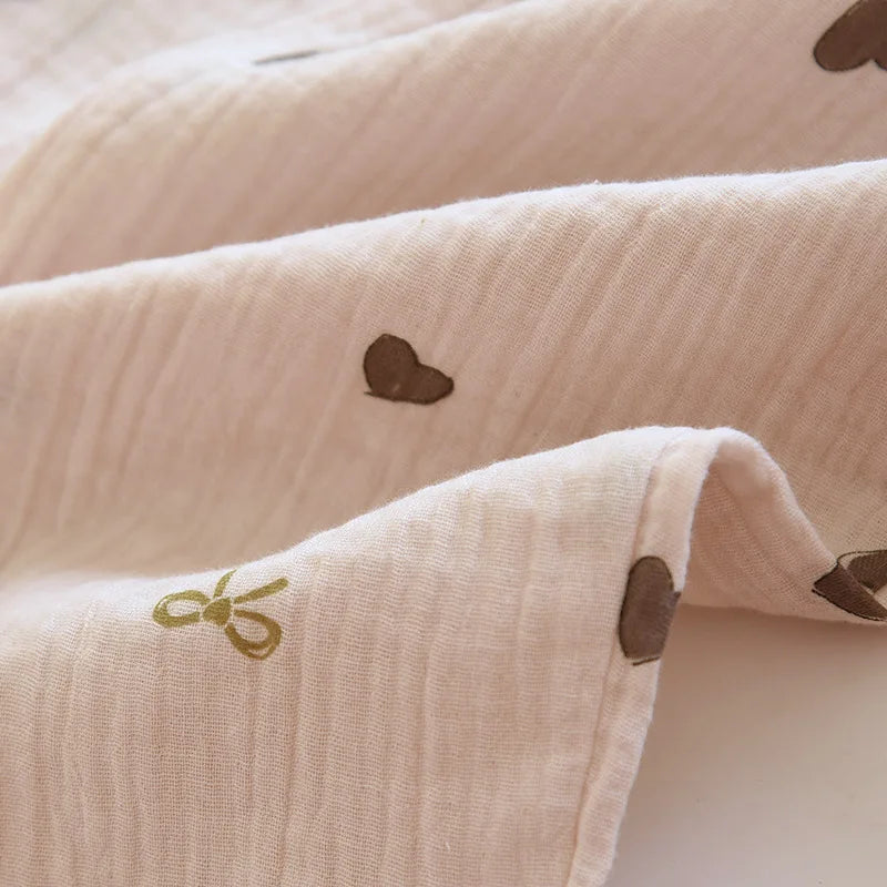 2025 neue Frühjahr/Sommer frauen Pyjama Set 100% Baumwolle Crepe Nette Liebe Langarm Lange Hosen Zwei Stück set Strickjacke Hause Kleidung.