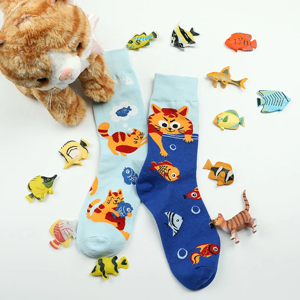 1 Pair Man Women Sock Original AB Tide Socks Colorful Cat Dog Koala Cow Cotton Socks Four Seasons Unisex Medium tube Socks Gift.