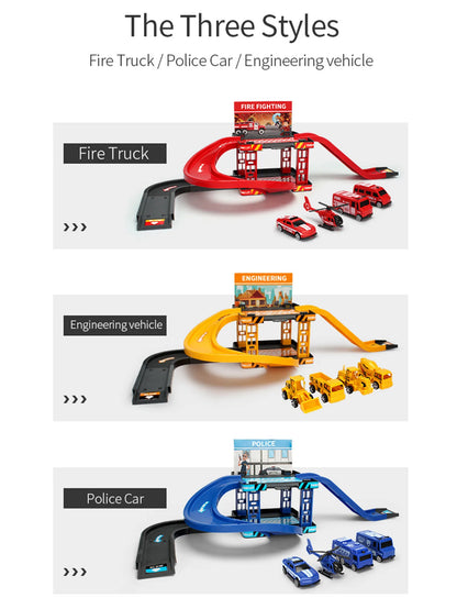Parking Track Car Children Toys Police Cars Fire Engines Engineering Vehicle Ramp Road Construction Inertial Sliding Track Games.