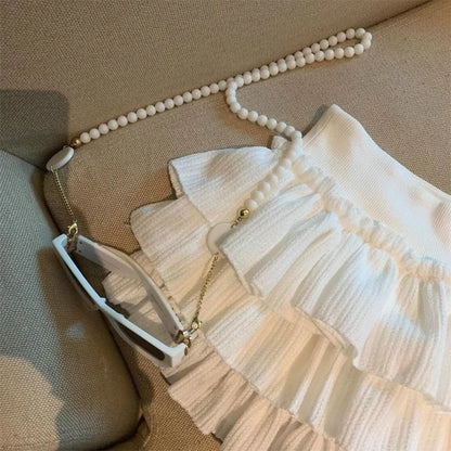 Sweet Puffy Cake Women Skirts Korean Fashion Ruched Ruffle Mini Skirt Campus Harajuku Casual Versatile Elastic Waist Solid Skirt.