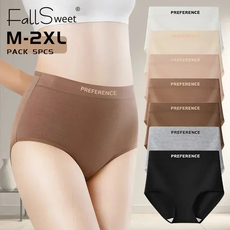 FallSweet 5Pcs Women Plus Size Cotton Panties Seamless Panties Comfort Breathable Underwear Girls Mid-Waist Briefs Sexy Lingerie.