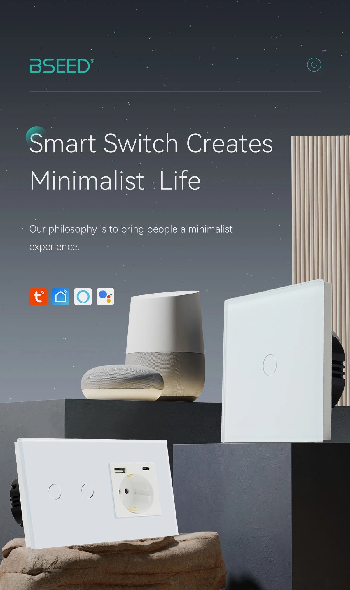 BSEED Wifi Touch Schalter Wand Licht Schalter Mit EU Buchse USB Typ-C Stecker Tuya Smart Leben Alexa Yandex App Steuerung Glas Panel.