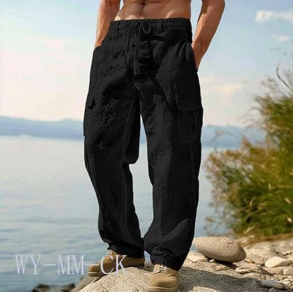 European And American Men's Cotton And Linen Trousers Multi-pocket Work Pants Loose Straight Sportswear And Casual Trousers.