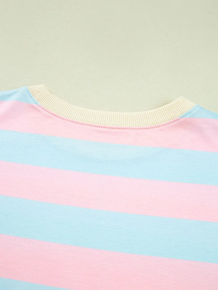 GIBSIE Plus Größe Gestreiften Tropfen Schulter Lose Sweatshirt Frauen 2025, Herbst Casual Langarm Passenden Rundhals Pullover Tops.