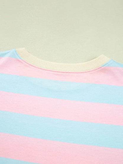 GIBSIE Plus Größe Gestreiften Tropfen Schulter Lose Sweatshirt Frauen 2025, Herbst Casual Langarm Passenden Rundhals Pullover Tops.