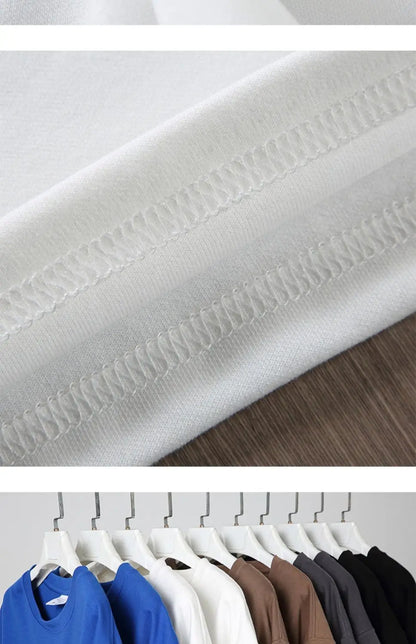 Black White GSM 500g Heavy-duty Pure Cotton T-shirt Thickened Threaded Round Neck Short Sleeves Three Needle Half Sleeve Tees.