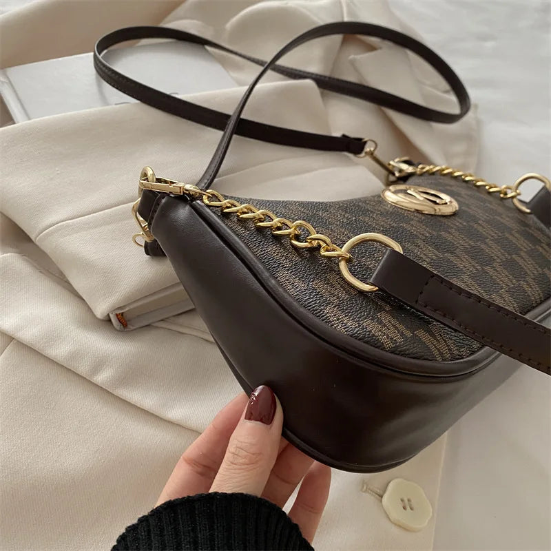 Vintage Style Handbag Crossbody Bag, Gold Letter 'M' Design Pu Leather Shoulder Messenger Bag, Synthetic Leather Tote Bag, Purse.