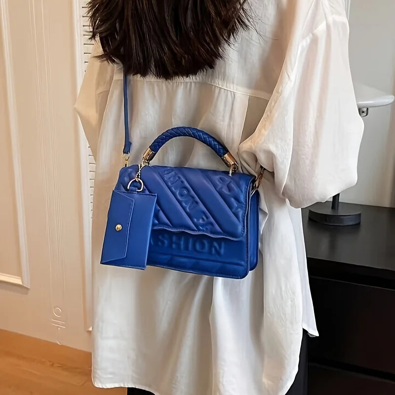 1pc Trendy Quilted Handbag with Adjustable Strap, Stylish Black Shoulder Purse for Women with Mini Coin Pouch, Crossbody Purse.