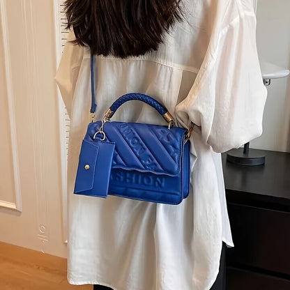 1pc Trendy Quilted Handbag with Adjustable Strap, Stylish Black Shoulder Purse for Women with Mini Coin Pouch, Crossbody Purse.