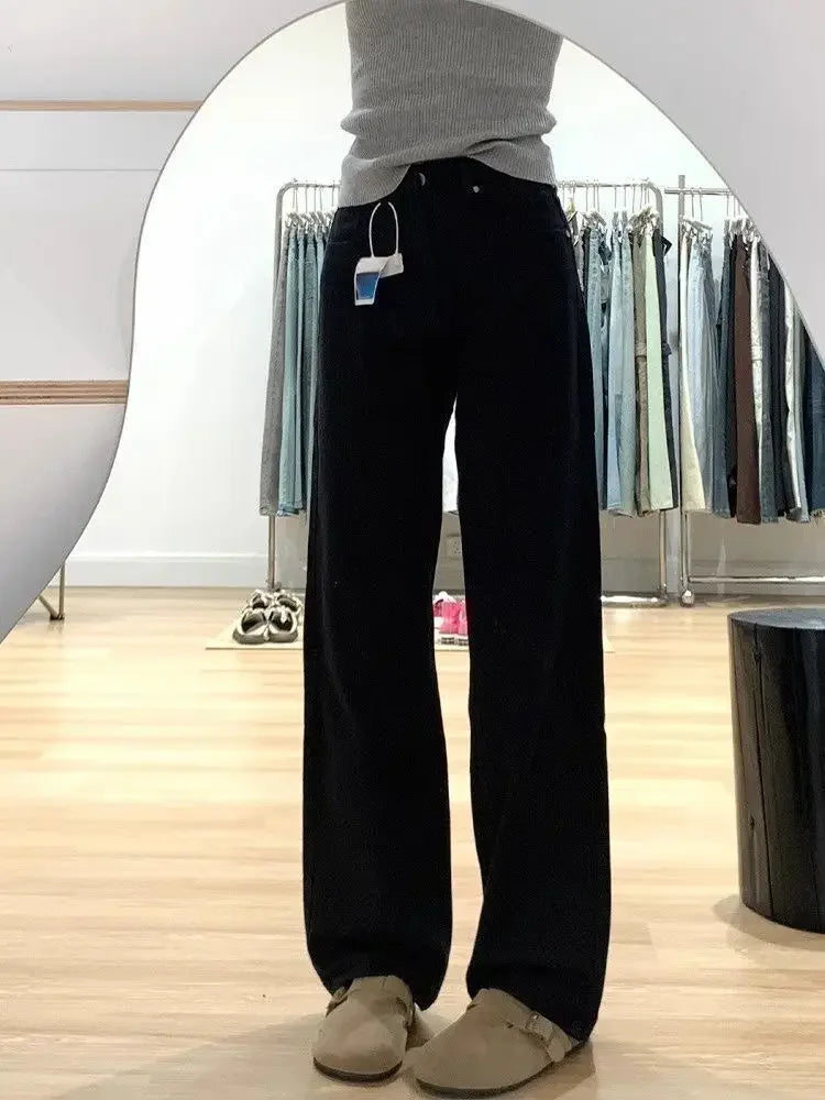 High Waist Straight Leg Jeans Women's Spring New Slim Fit Spring Autumn Narrow Version Smoking Pipe Pants.