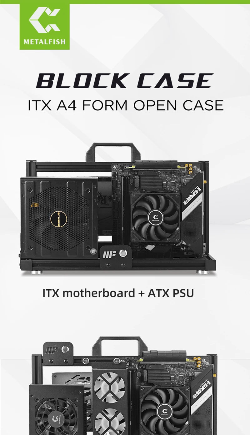 METALFISH Aluminum ITX A4 Open Frame MINI Case Support MINI-ITX Mainboard GPU Vertically 240Liquid Cooler Gamer DIY Cabinet.
