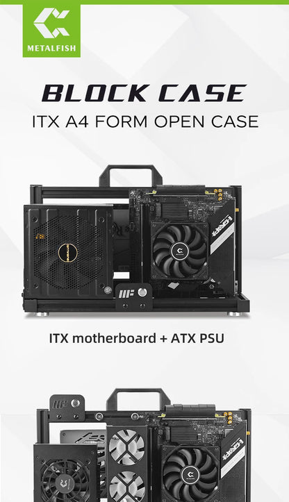 METALFISH ITX A4 Aluminum Open Frame Case, Vertical GPU, 240mm Cooler, Mini-ITX Compatible, DIY Gaming PC.