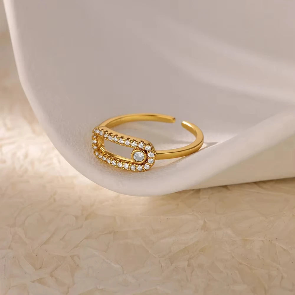 Luxury Zircon Geometric Rings For Women Stainless Steel Gold Color Open Ring Trendy Wedding Party Aesthetic Jewerly Gift Femme.