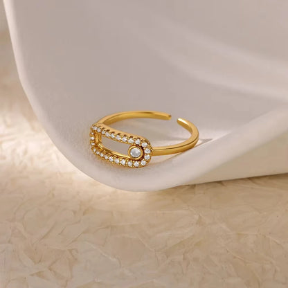 Luxury Zircon Geometric Rings For Women Stainless Steel Gold Color Open Ring Trendy Wedding Party Aesthetic Jewerly Gift Femme.
