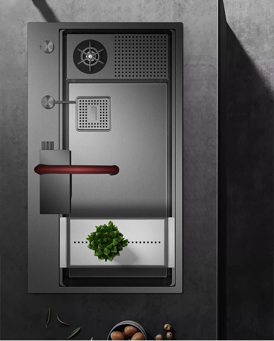 ASRAS New Waterfall Faucet Kitchen Sinks Nanometer Large Size 4mm Panel Handmade Sinks Cup Rinser Kitchen Sinks