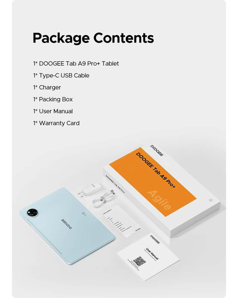 DOOGEE Tab A9 Pro+ Tablet PC Android 15 Dual Speakers 11'' Screen 30GB RAM (6GB+24G) 128GB 8580mAh Battery Widevine L1 Smart Pad