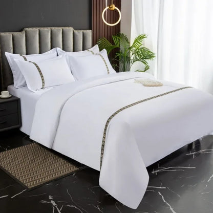 New 140g twill thickened hotel four-piece hotel linen pure white single quilt set webbing hotel bed and breakfast.