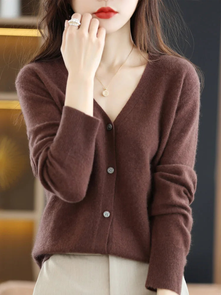 Women's Sweater 2025 Spring Autumn Cardigans V-neck Single Breasted Short Slim Lady Knitwear Tops Solid Korean Fashion Cardigan.