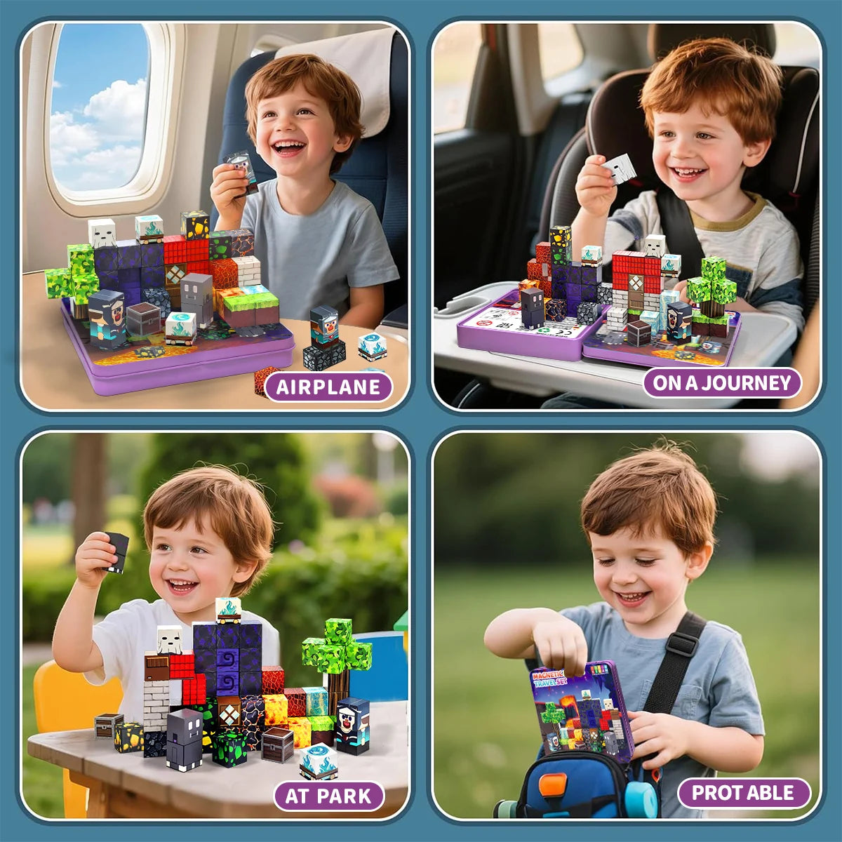 Magnetic Blocks Travel Magnet Cube Magnetic Building Blocks Toys with Portable Iron Box STEM Educational Magnet Toys for Kids.