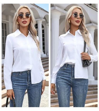 1pcs Woman Spring Autumn Solid color Shirts Lady Casual Long Sleeve Turn-down Collar Loose Shirt Female Fashion Temperament Tops