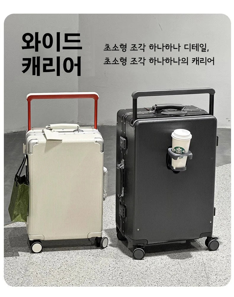 sushimu Koffer, breiter Griff, Reisekoffer für Herren, 20 24, Handgepäck, Damen, PC, Aluminiumrahmen, Trolley.