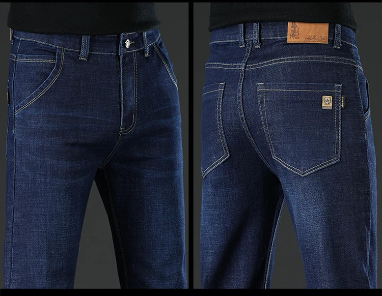 28-40 Large Size Winter Men Plush Thick Fleece Trouser Lambswool Thermal Jeans Casual Pants Windproof Warm Cotton Denim Pants.