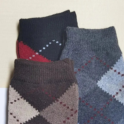 5 Pairs Men's Splicing Diamond Patterns Wool Socks Warm Winter Mid Length Socks Thickening Soft Cold-resistant Men Boots Socks.