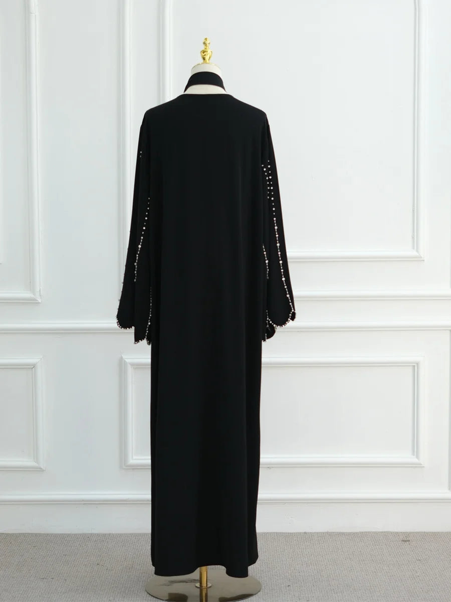 Middle East Women Arabic Dubai Abaya Made Beading Kimono Cardigan Long Dress Modest Ramadan Robe Femme Islam Clothing Kebaya.