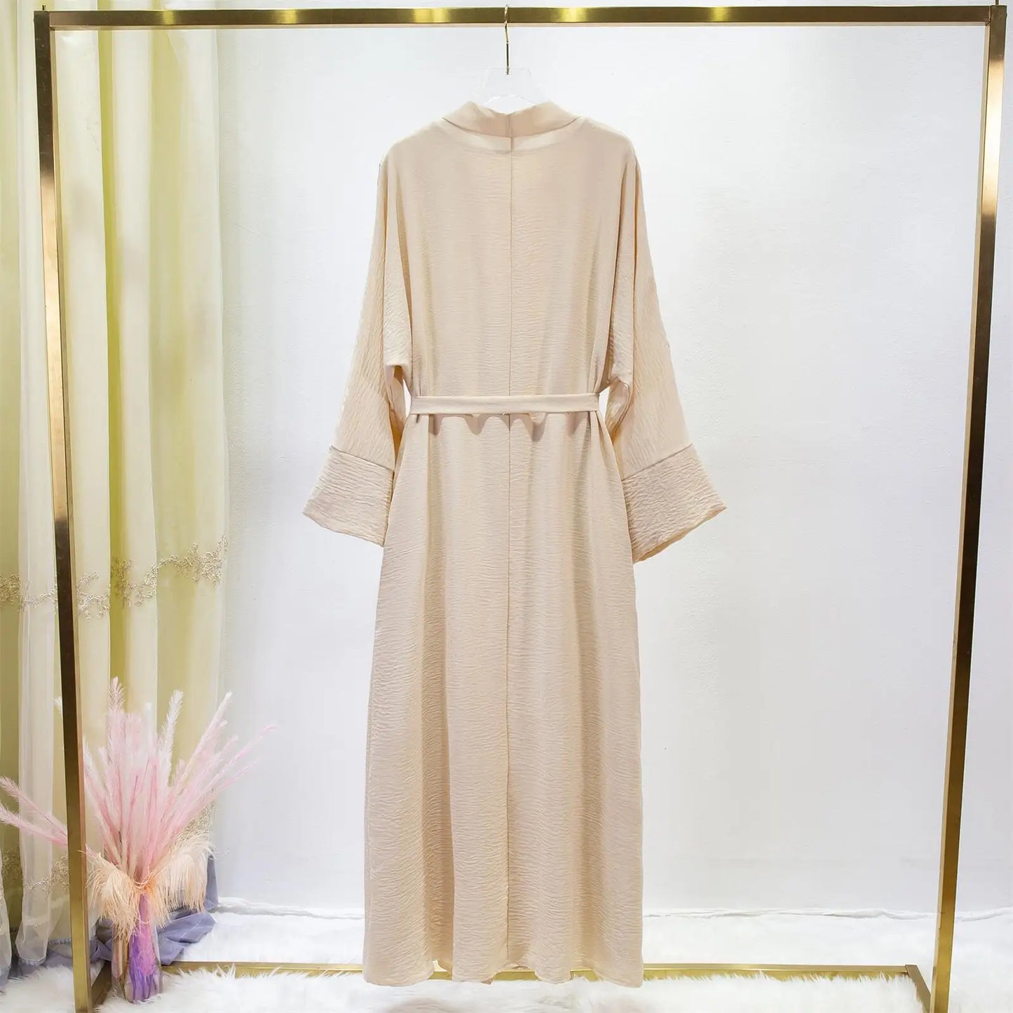 2 Bilder Muslimische Sets Muslim Jilbab Zwei Stücke Frauen Heraus Abaya Lose Strickjacke Mantel Ärmelloses Innenkleid Gebetskleidung mit Gürtel.