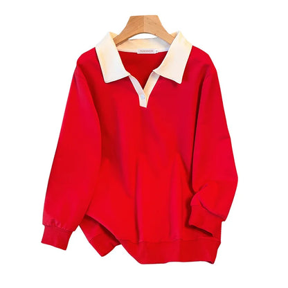 170kg plus size Damen büste Herbst lose Revers Langarm Sweatshirt schwarz rot 6xl 7xl 8xl 9xl 10xl 11xl