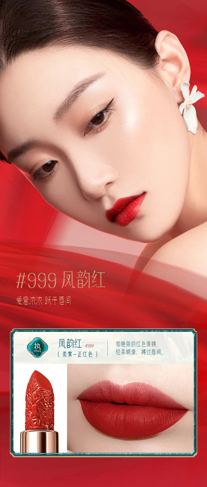 Chinoiserie Carving Lipstick Waterproof Long Lasting Women Velvet Lip Glaze Sexy Women Lip Tint Mud Cosmetics For Gifts.