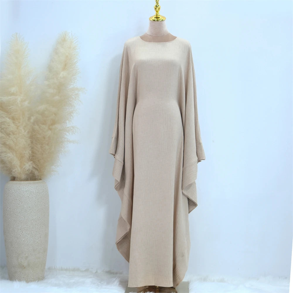 Ramadan Dubai Women Cotton Linen Khimar Abaya Saudi Arabia Turkey Islam Muslim Maxi Modest Dress Kebaya Robe Femme Musulmane.