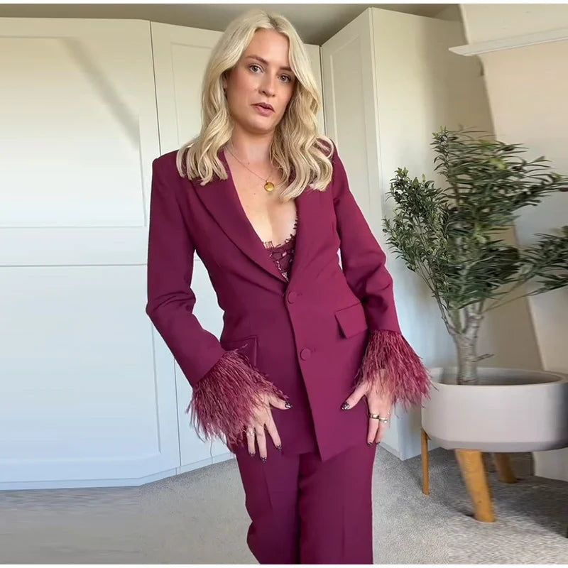 Straße frauen Feder Anzug Blazer Hosen Set Revers Schulter Pads Volle Hülse Jacken Taschen Gerade Hose 2025, Herbst dame Anzug