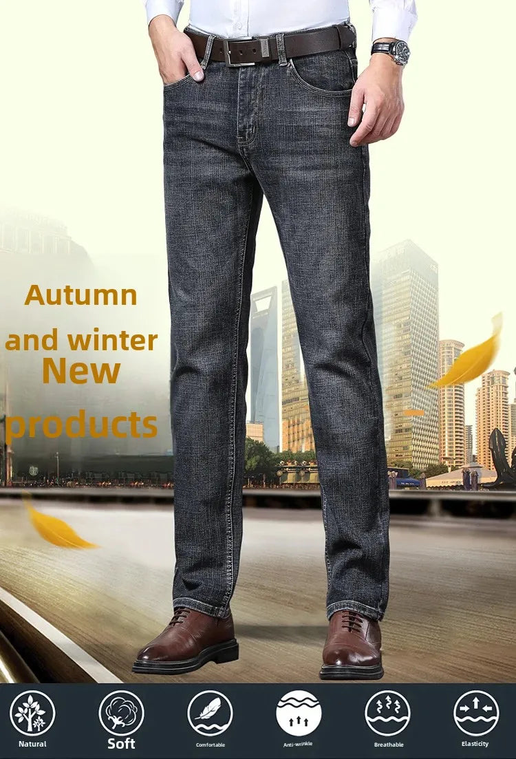 Lee Dex Jeans Herren Herbst/Winter Dicke, gerade Beine, lockere Passform, lässige Business-Hose, schlankmachend, glättet Ihre Silhouette-Hose.