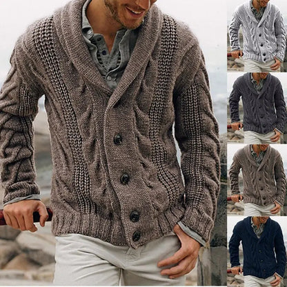 Knitted cardigan men's single-breasted loose models coarse needle sweater men's spring and fall outer wear.