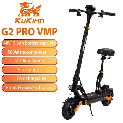 KuKirin G2 Pro VMP Electric Scooter 500W 48V 15.6Ah 9 Inch Off-road Tire Foldable Electric Scooter 25KM/H Speed 65KM Range.